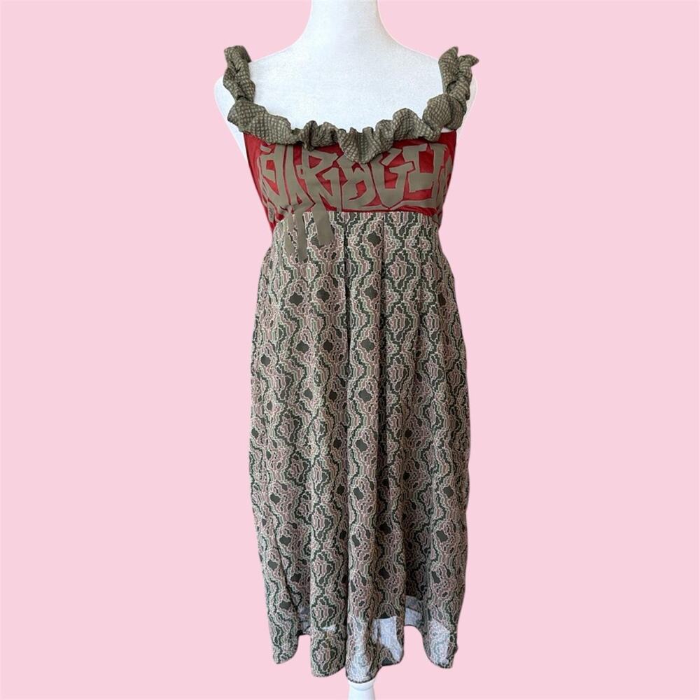 Vintage Cop. Copine "Japet" midi dress with empire waist and ruffled straps